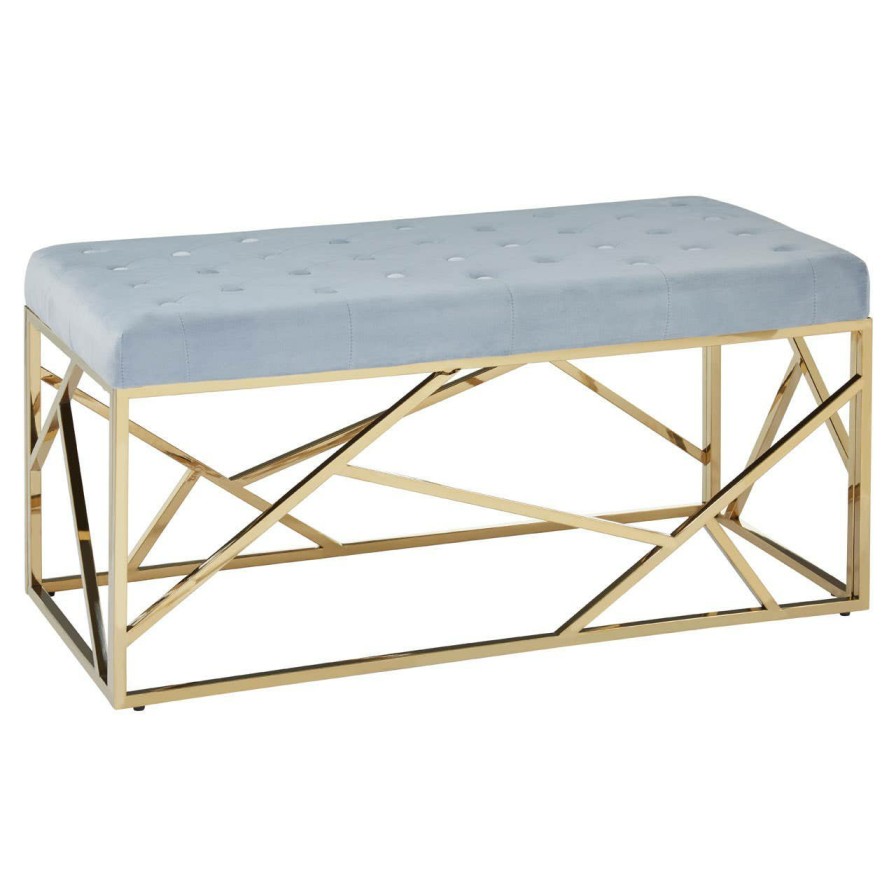 FURNITURE Premier Benches | Allure Gold And Powder Blue Velvet Bench