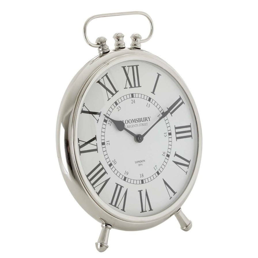 Accessories Fifty Five South Desk and Bedside Clocks | Hampstead Table Clock With Nickel Finish