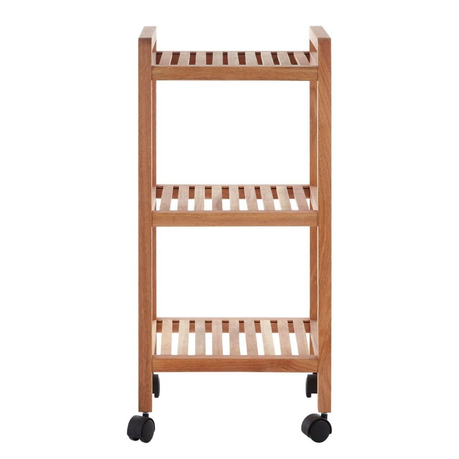 Bathe and Utility Premier Racks, Caddies and Shelf Units | Arla 3 Tier Walnut Wood Bathroom Trolley