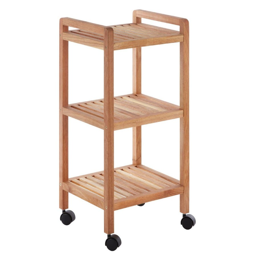 Bathe and Utility Premier Racks, Caddies and Shelf Units | Arla 3 Tier Walnut Wood Bathroom Trolley