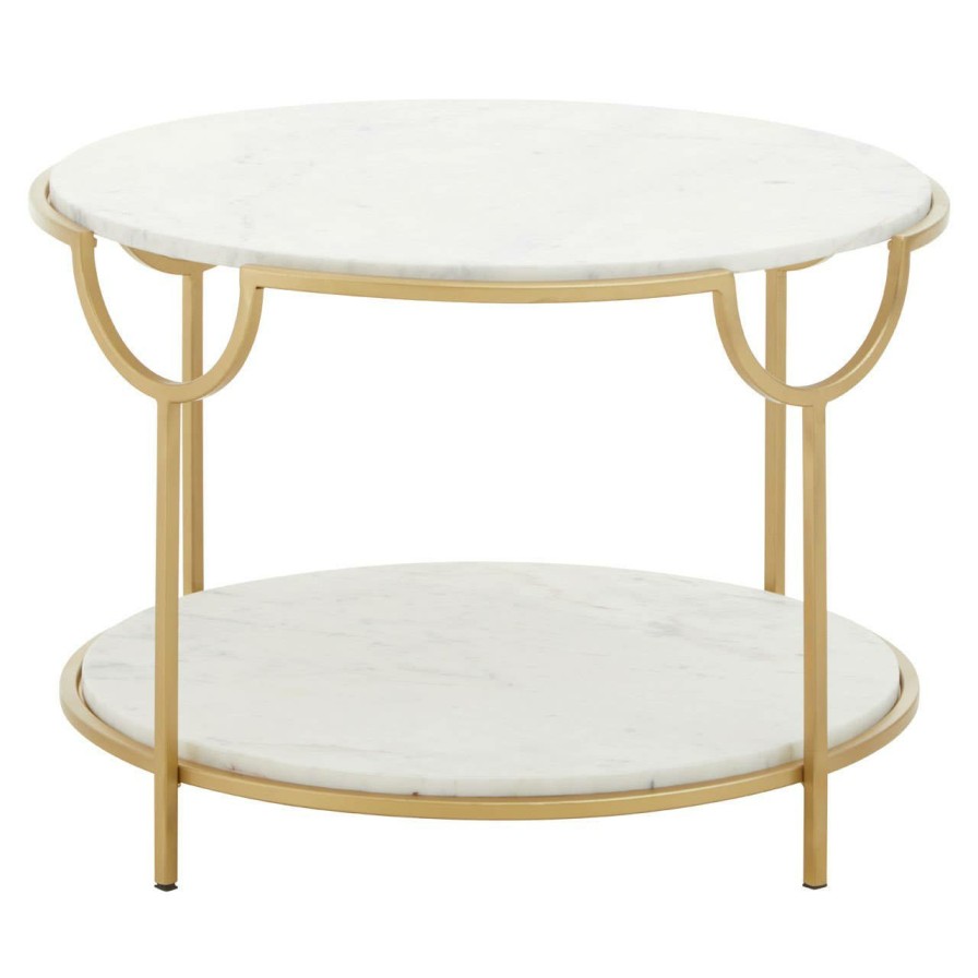 FURNITURE Fifty Five South Side Tables | Pali Two Tier White And Gold Side Table