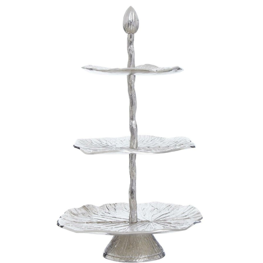 Kitchen and Dining Fifty Five South Serveware | Salma Three Tier Lotus Leaf Silver Cake Stand