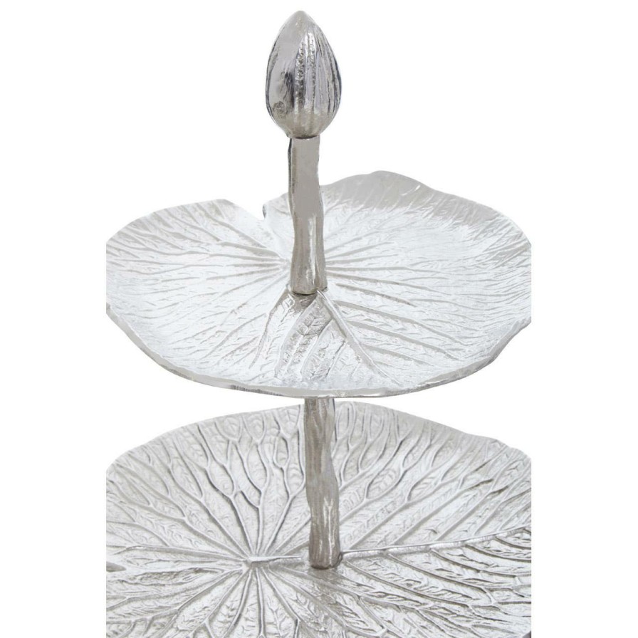 Kitchen and Dining Fifty Five South Serveware | Salma Three Tier Lotus Leaf Silver Cake Stand