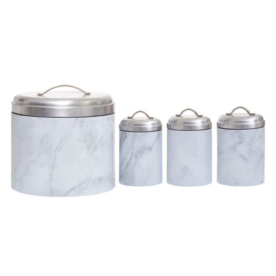 Kitchen and Dining Premier Canisters | 4Pc White Marble Effect Storage Set