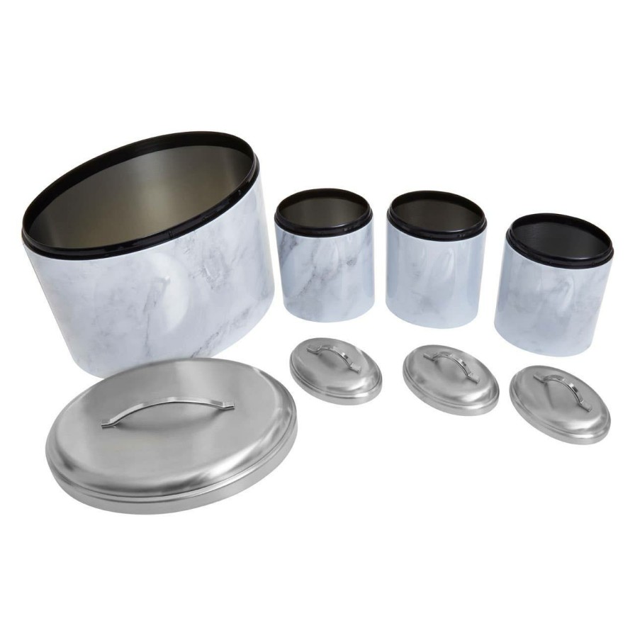 Kitchen and Dining Premier Canisters | 4Pc White Marble Effect Storage Set