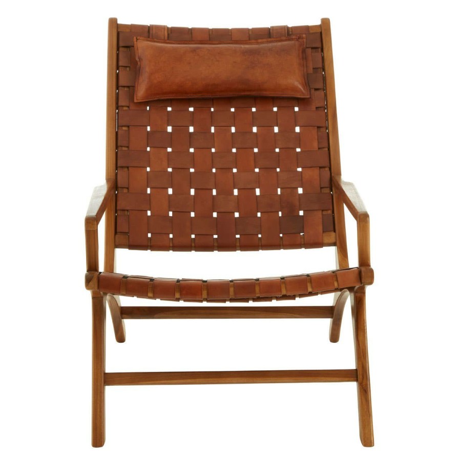 FURNITURE Fifty Five South Lounge Chairs | Kendari Teak Wood And Leather Chair