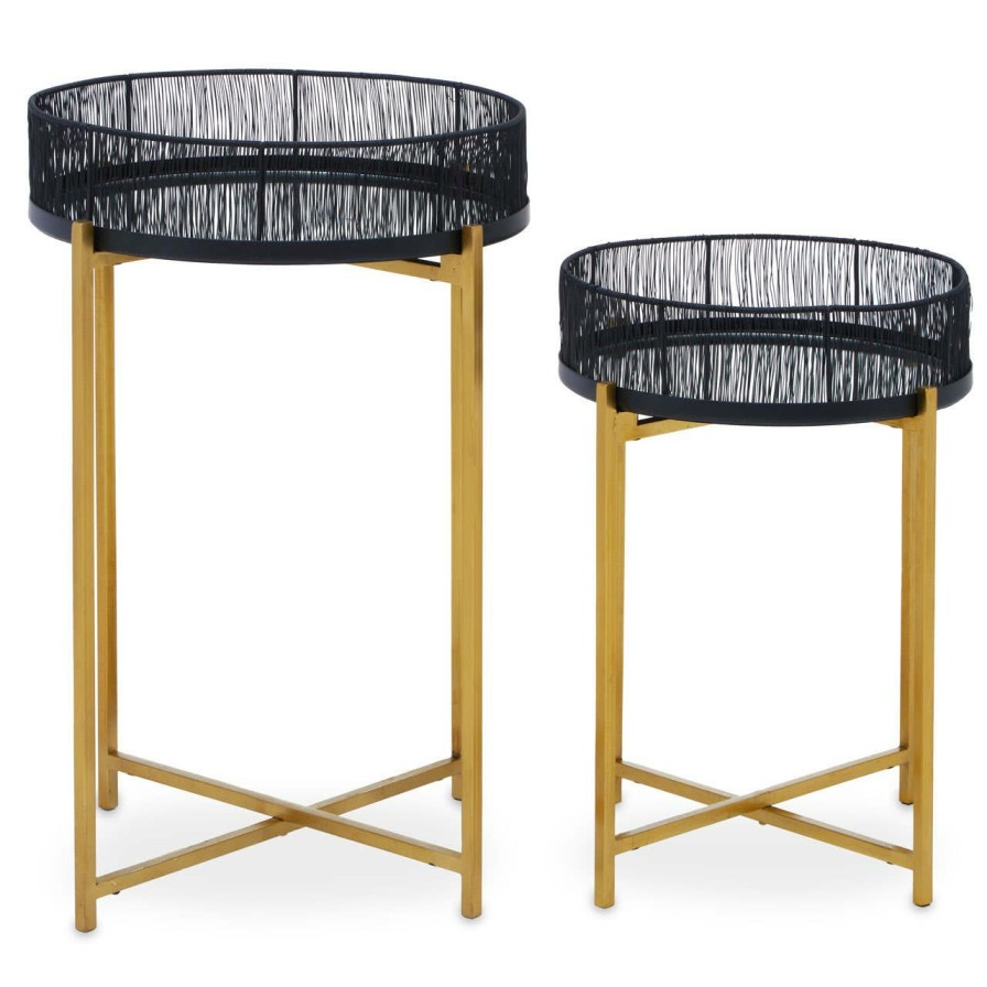 FURNITURE Premier Nesting Tables | Enzo Set Of Two Black Wire And Gold Frame Tables