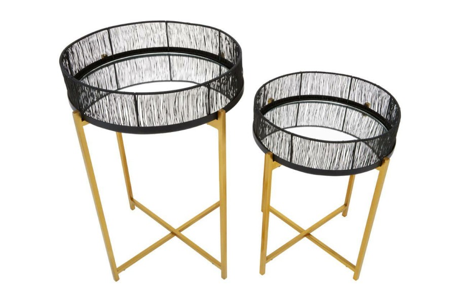 FURNITURE Premier Nesting Tables | Enzo Set Of Two Black Wire And Gold Frame Tables