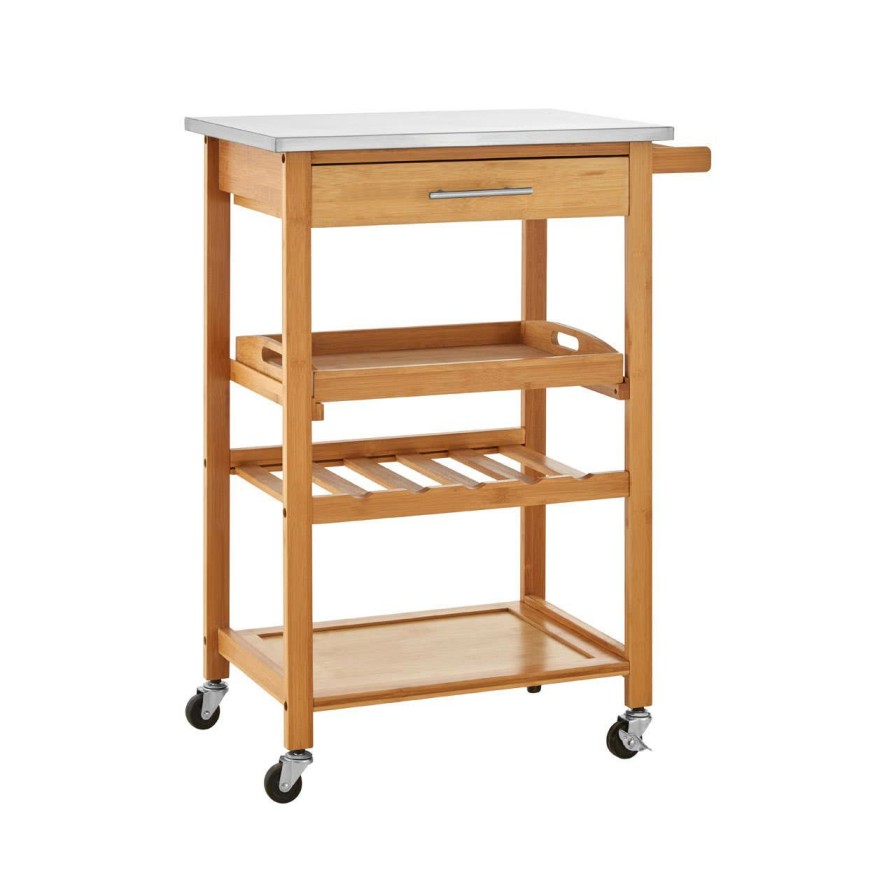 FURNITURE Premier Bar Carts and Trolleys | Bamboo One Drawer Kitchen Trolley