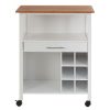 FURNITURE Premier Bar Carts and Trolleys | White And Bamboo Top 1 Drawer Kitchen Trolley