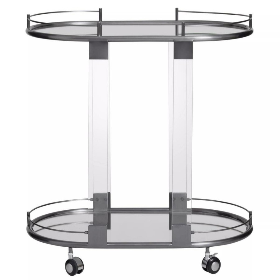 FURNITURE Fifty Five South Bar Carts and Trolleys | Oria Mirrored Trolley With Cool Metallic Frame