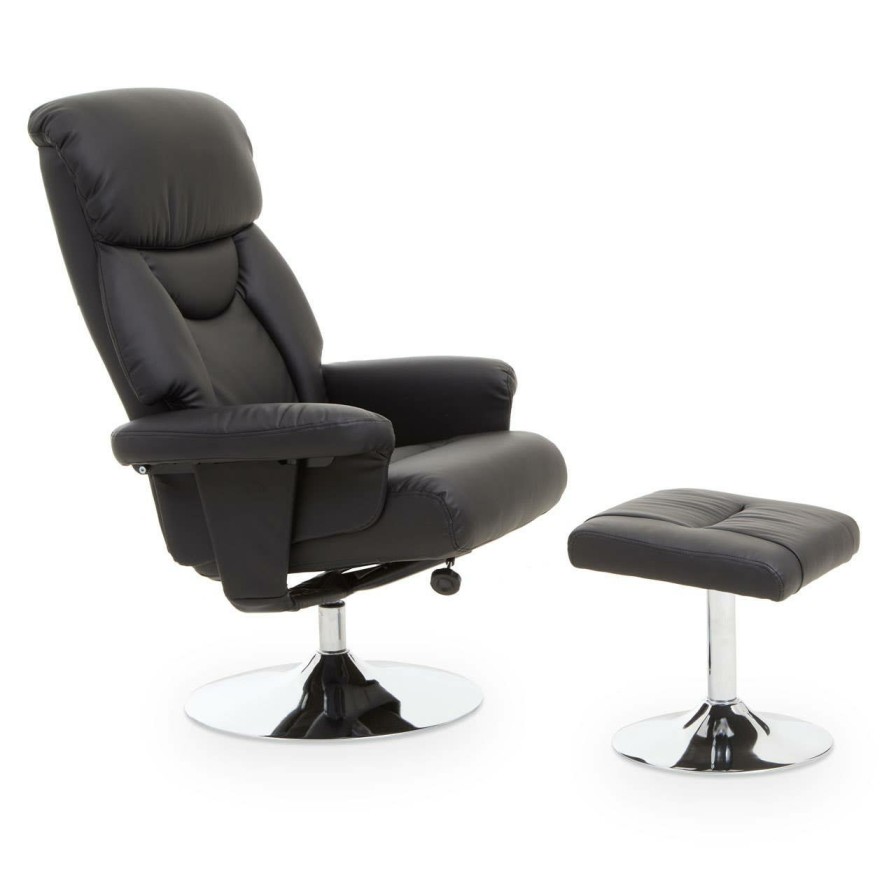 FURNITURE Premier Seating | Denton Black Leather Effect Reclining Chair And Footstool