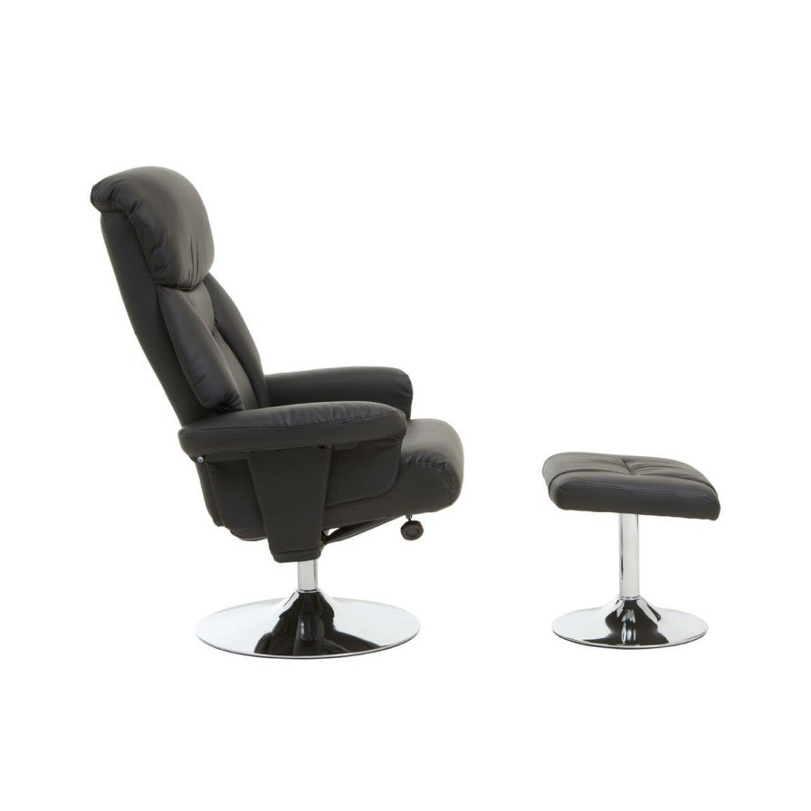 FURNITURE Premier Seating | Denton Black Leather Effect Reclining Chair And Footstool