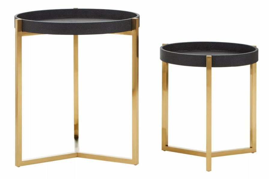 Accessories Fifty Five South Trays and Coasters | Cardoba Set Of Two Black Shagreen Tray Tables