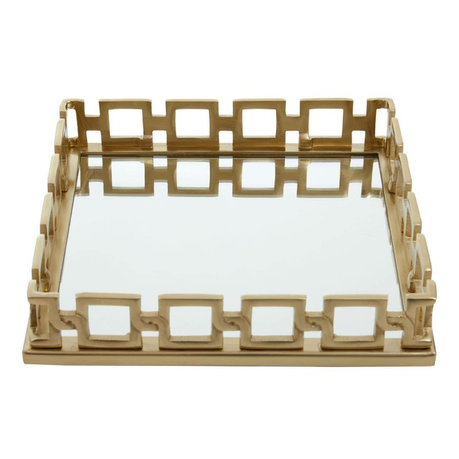 Accessories Fifty Five South Trays and Coasters | Rhoda Square Gold Mirror Tray