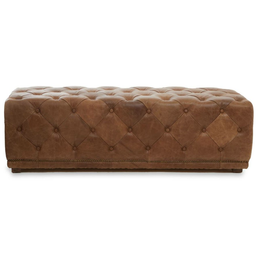 FURNITURE Fifty Five South Seating | Hoxton Tufted Leather Rectangle Ottoman