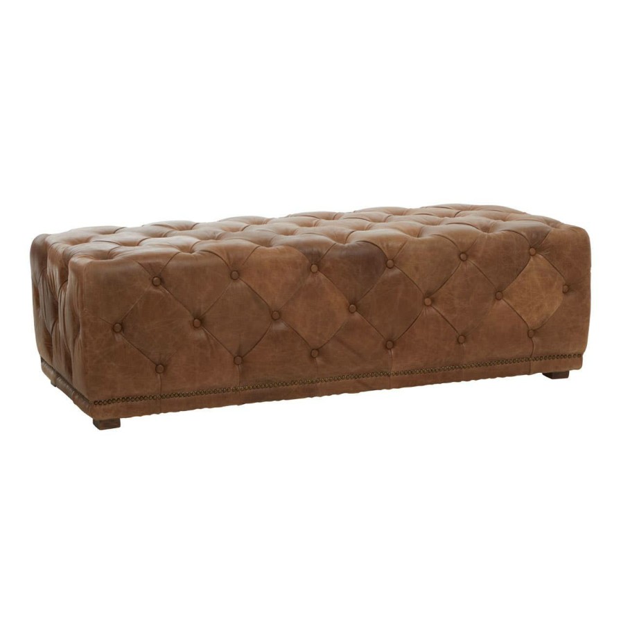 FURNITURE Fifty Five South Seating | Hoxton Tufted Leather Rectangle Ottoman