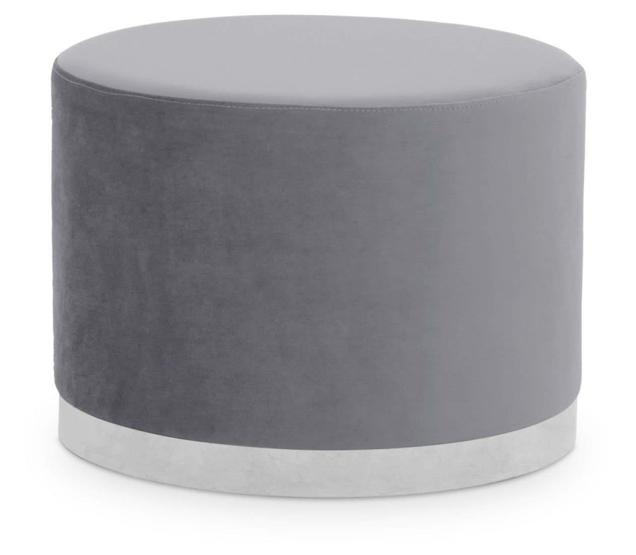 FURNITURE Fifty Five South Seating | Hagen Grey And Silver Round Stool