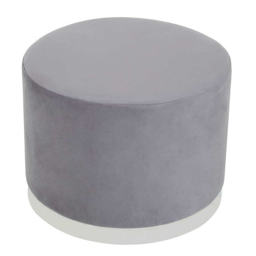 FURNITURE Fifty Five South Seating | Hagen Grey And Silver Round Stool