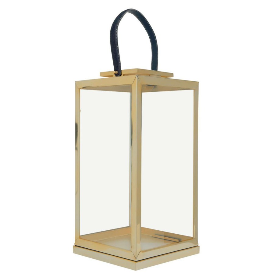 Accessories Fifty Five South Lanterns | Herber Large Gold Steel With Hair On Leather Handle Lantern