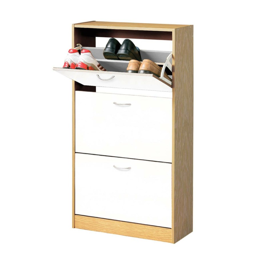 Bathe and Utility Premier Shoe Accessories and Storage | White And Oak Veneer 3 Drawer Shoe Cupboard