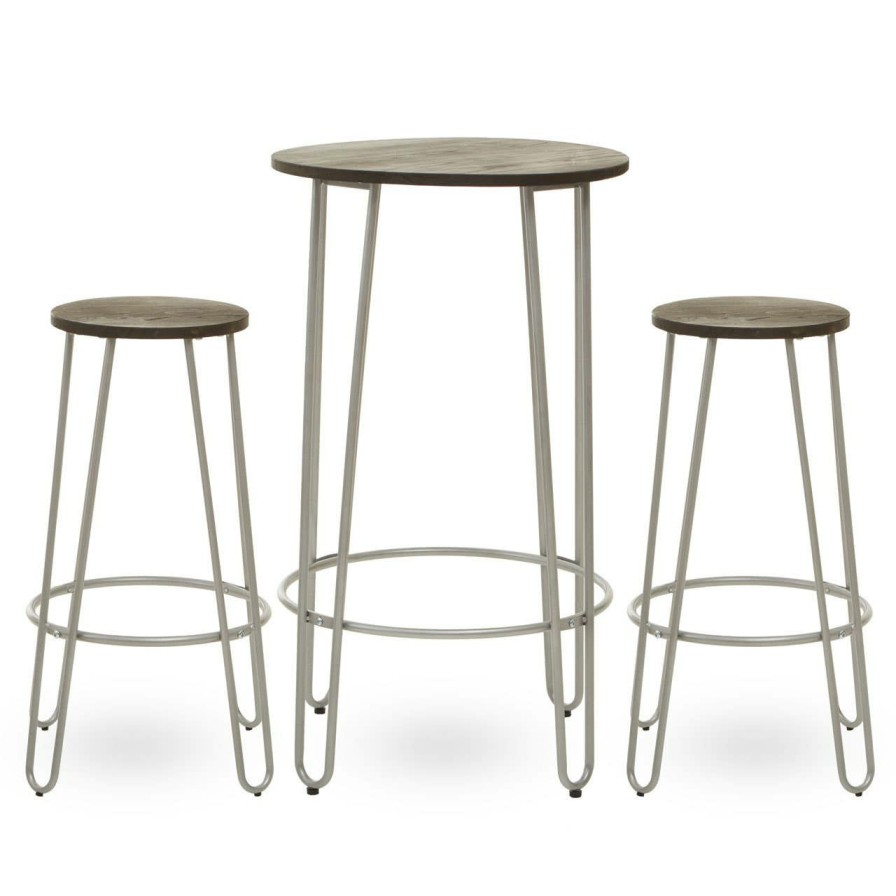 FURNITURE Premier Bar Tables | District 3Pc Silver Frame Bar Table Stool Set