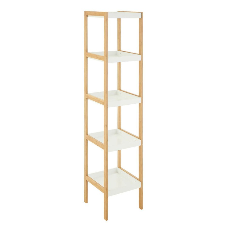 FURNITURE Premier Storage | Nostra Five Tiered White And Natural Shelf Unit