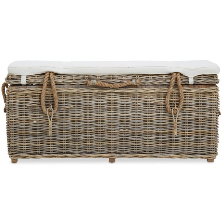 FURNITURE Fifty Five South Benches | Java Natural Rattan Storage Bench With Cushion