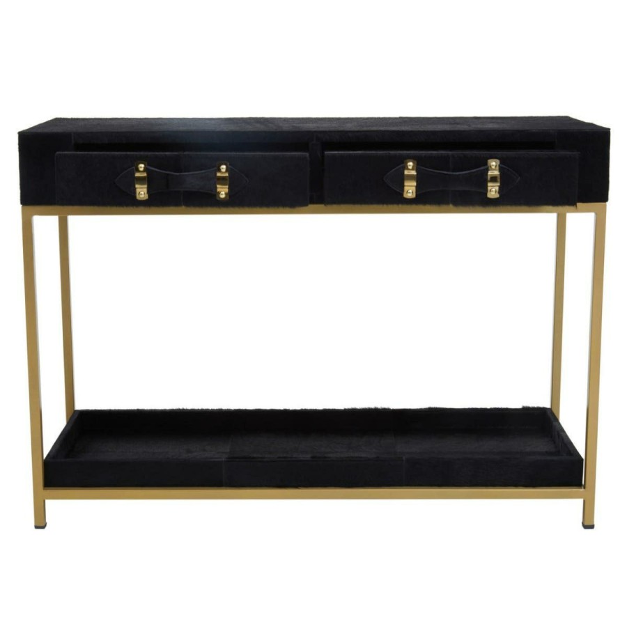 FURNITURE Fifty Five South Console Tables | Kensington Townhouse Hair On Hide Black And Gold Console Table