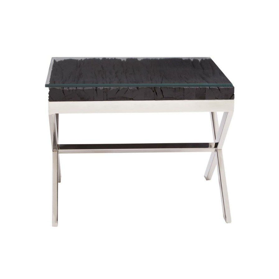 FURNITURE Fifty Five South Side Tables | Kerala Black Top End Table With Cross Base