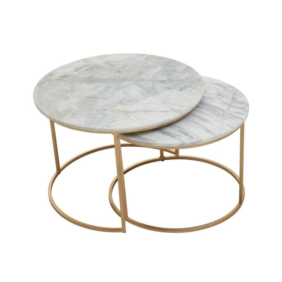 FURNITURE Fifty Five South Coffee Tables | Mandoli Nest Of 2 White Marble Coffee Tables