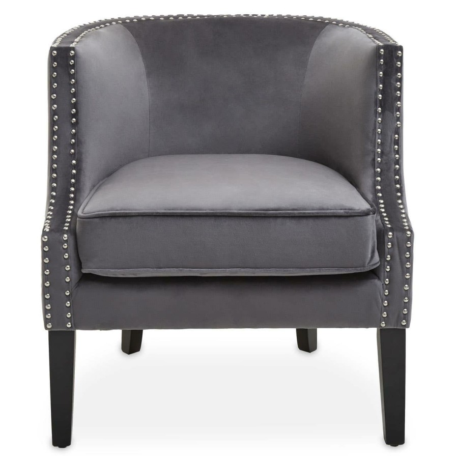 FURNITURE Premier Statement Chairs | Larissa Grey Velvet Studded Chair