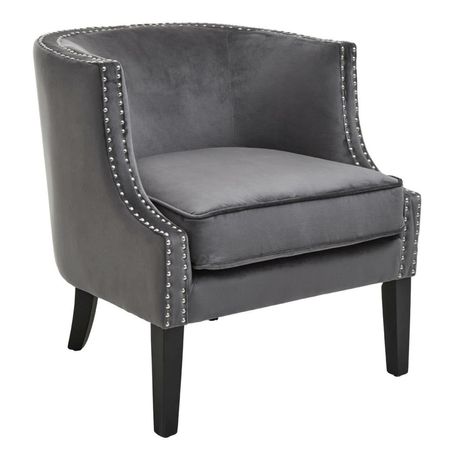 FURNITURE Premier Statement Chairs | Larissa Grey Velvet Studded Chair