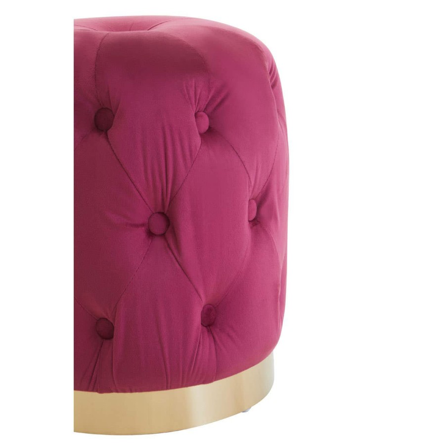 FURNITURE Premier Stools | Loretta Wine Velvet Button Tufted Stool