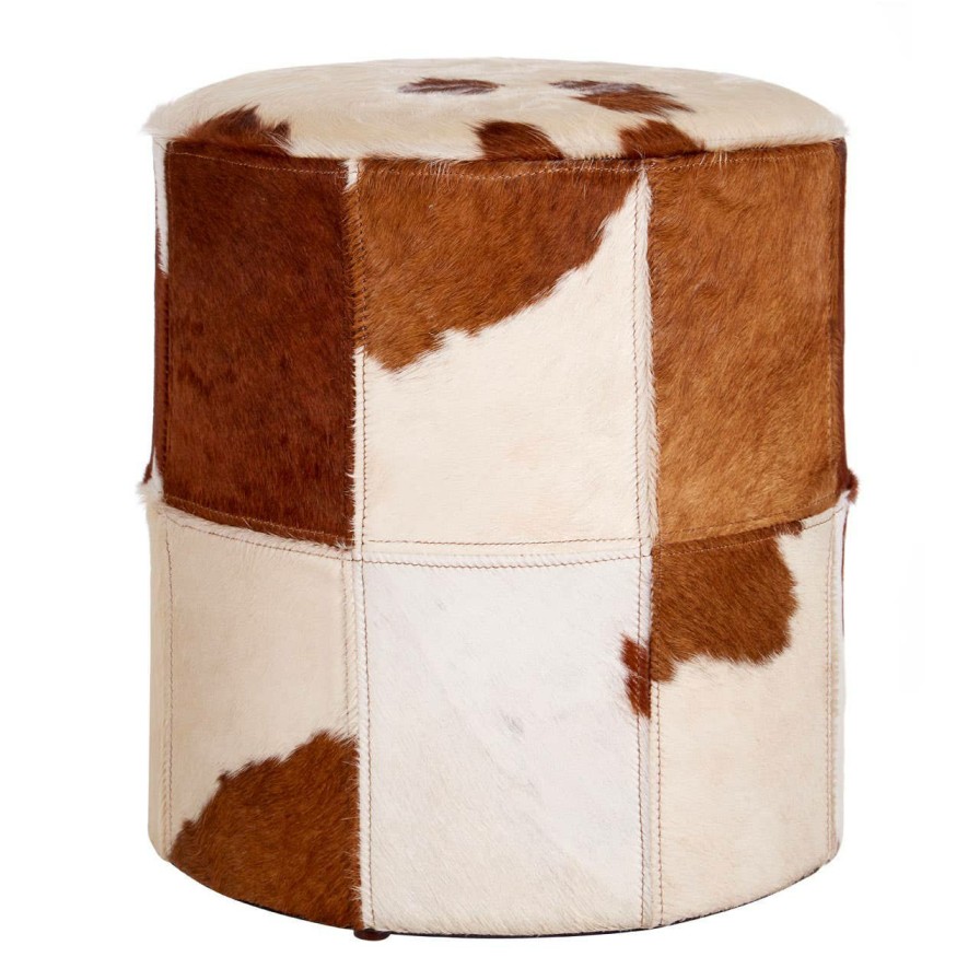 FURNITURE Fifty Five South Seating | Brown And White Genuine Cowhide Ottoman