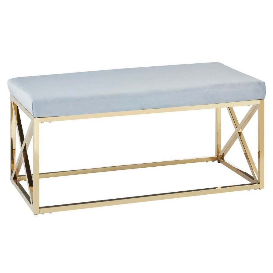 FURNITURE Premier Benches | Allure Powder Blue Velvet And Gold Bench