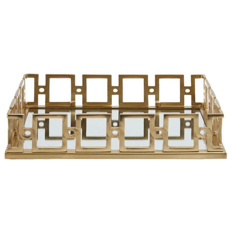 Accessories Fifty Five South Trays and Coasters | Rhoda Rectangle Gold Mirror Tray