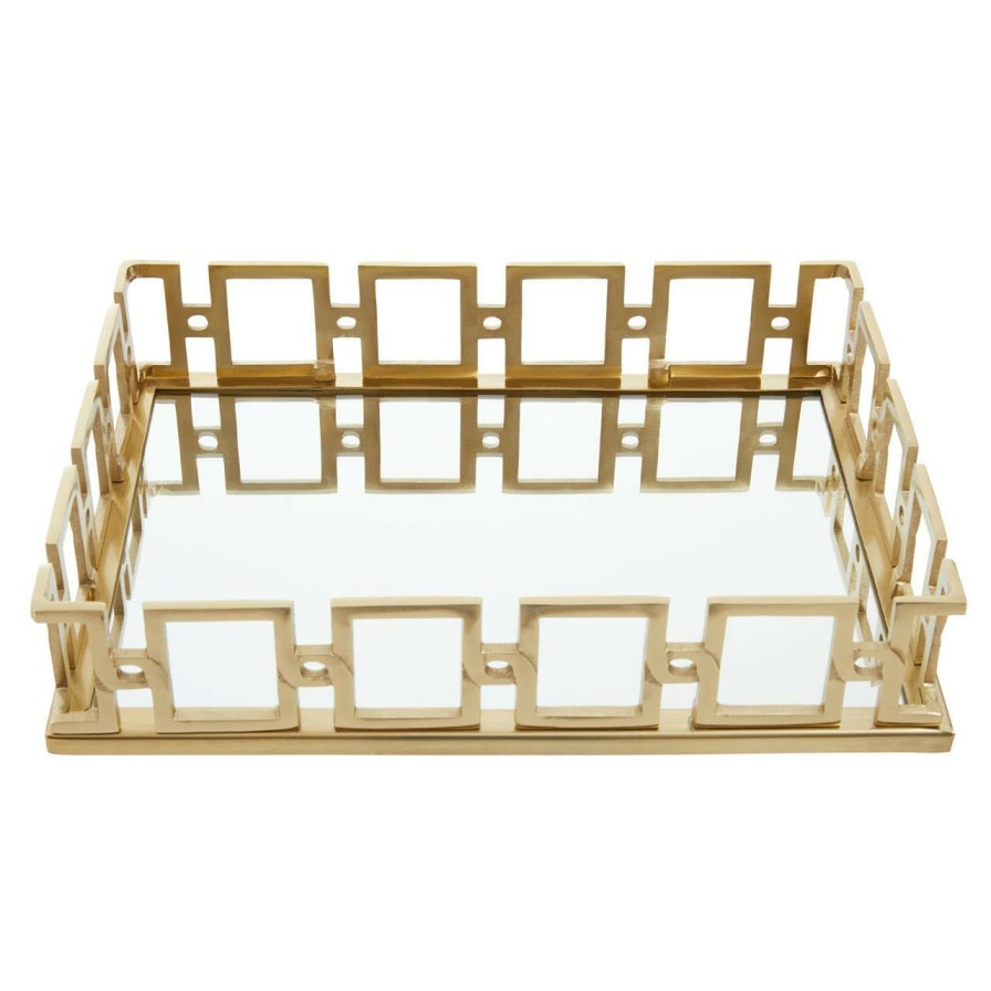 Accessories Fifty Five South Trays and Coasters | Rhoda Rectangle Gold Mirror Tray