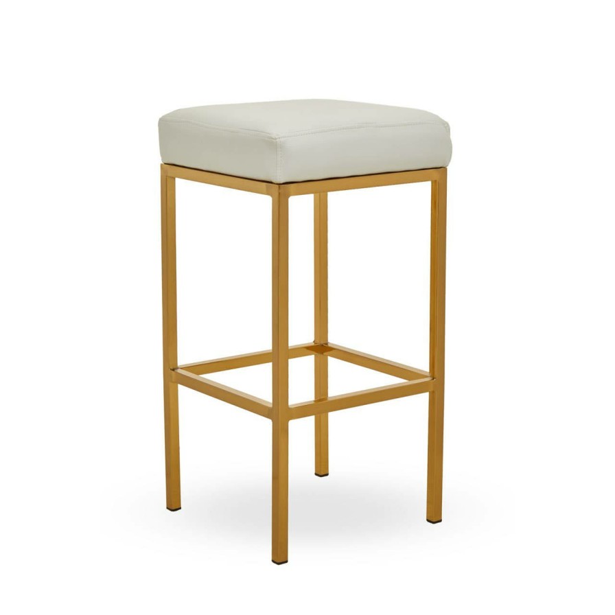 FURNITURE Premier Bar Seating | Baina White Pu And Gold Finish Bar Stool