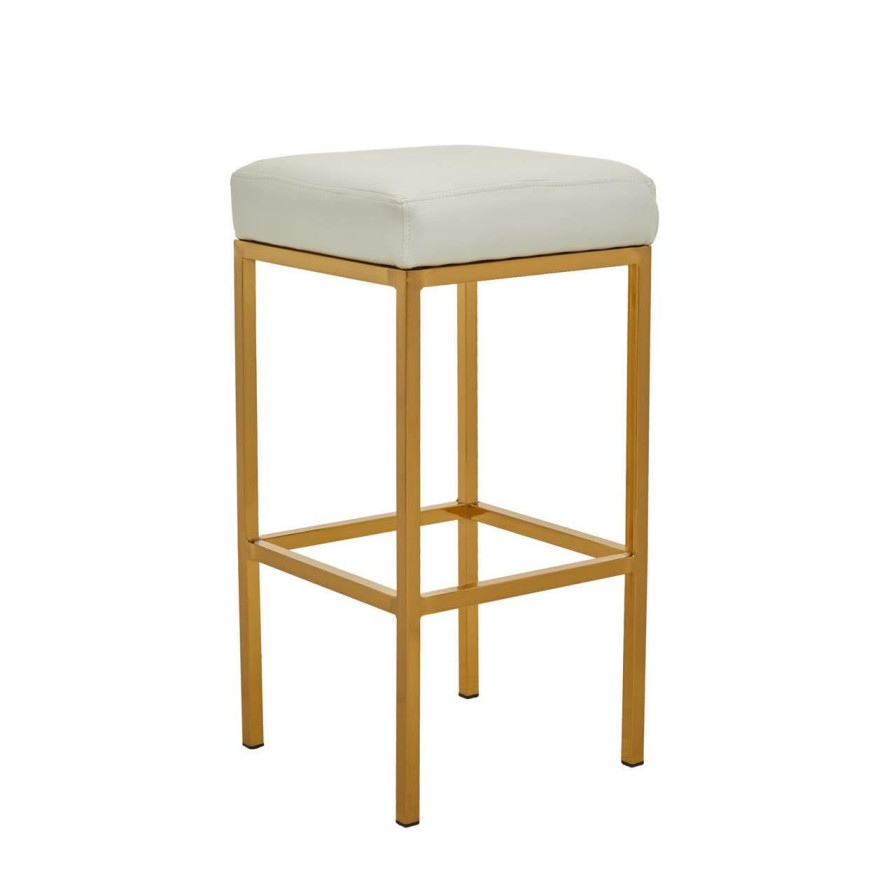 FURNITURE Premier Bar Seating | Baina White Pu And Gold Finish Bar Stool