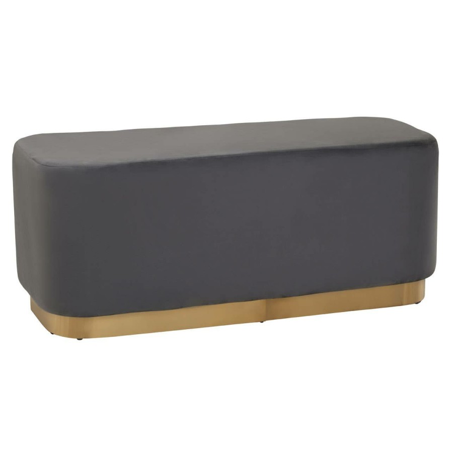 FURNITURE Fifty Five South Stools | Hartford Rectangular Grey Stool With Matte Gold Base