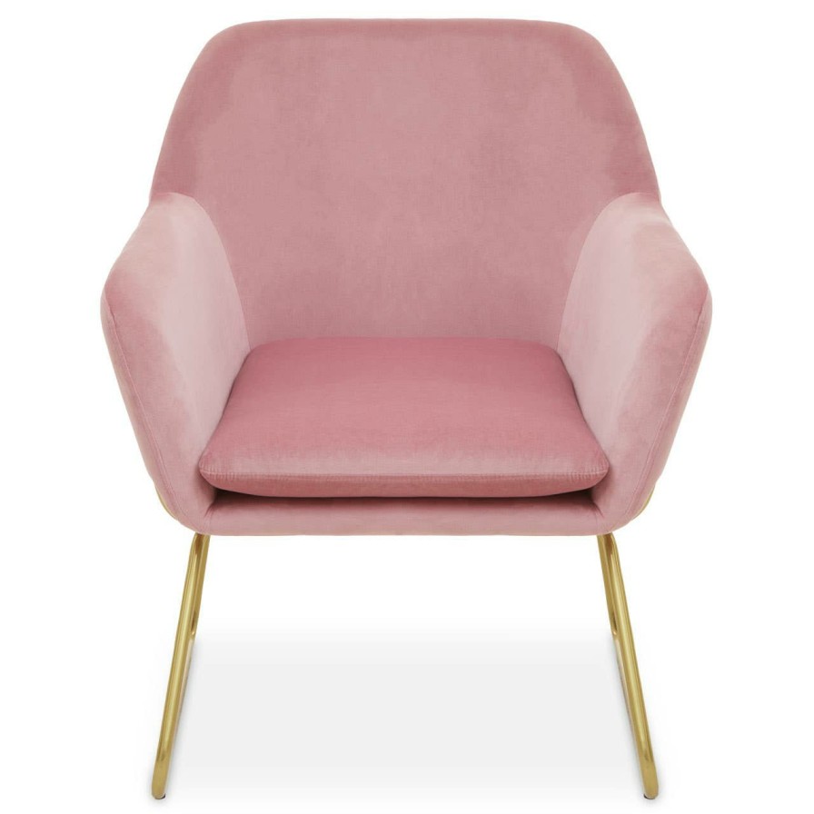 FURNITURE Premier Armchairs | Xander Pink Velvet Bushed Gold Armchair