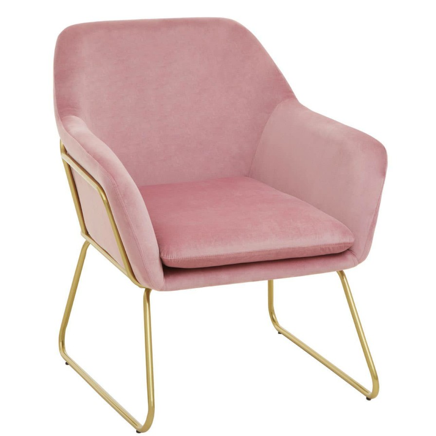 FURNITURE Premier Armchairs | Xander Pink Velvet Bushed Gold Armchair