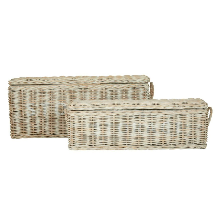 Bathe and Utility Fifty Five South Boxes, Bags and Baskets | Argento Natural Rattan White Storage Boxes