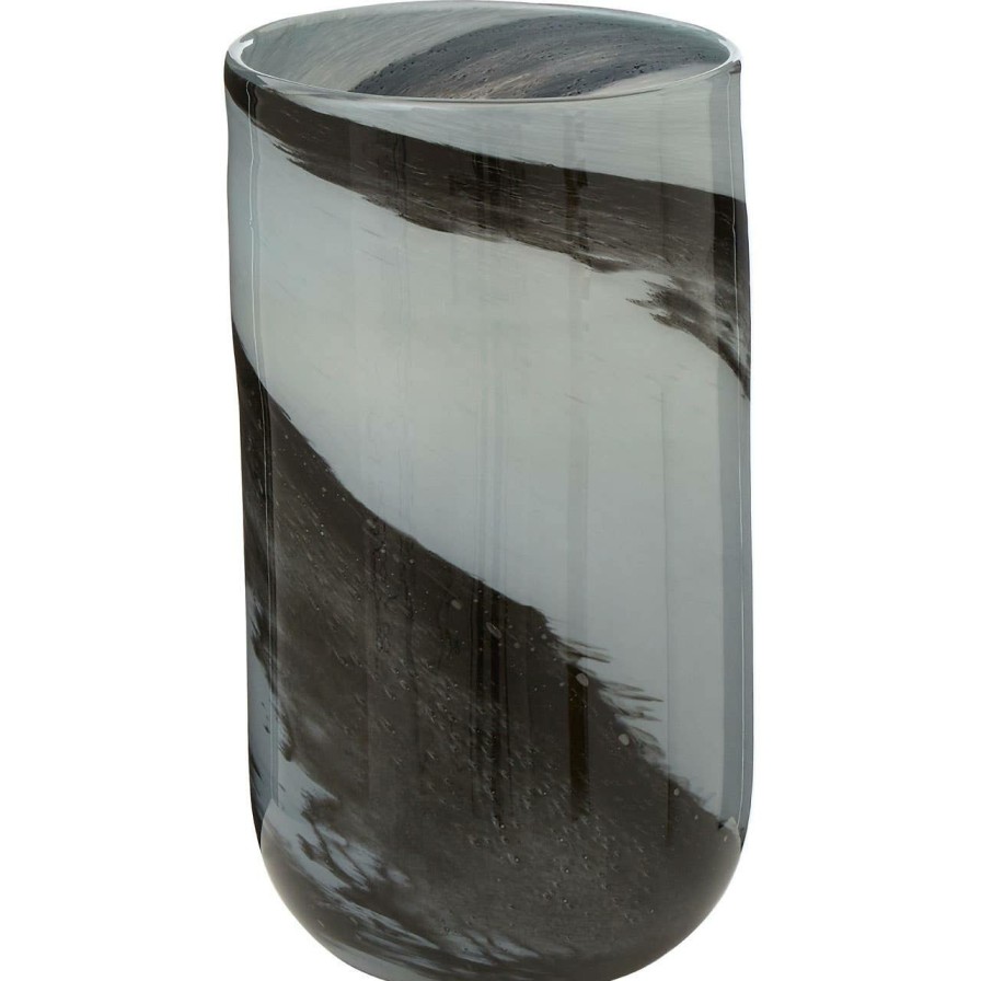 Accessories Fifty Five South Vases, Planters and Plant Stands | Carra Small Grey And Black Brushstroke Vase