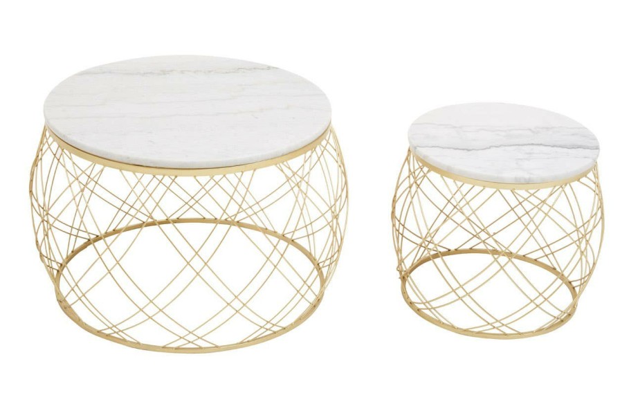 FURNITURE Premier Nesting Tables | Jodie Set Of Two Side Tables With White Marble And Gold Frame