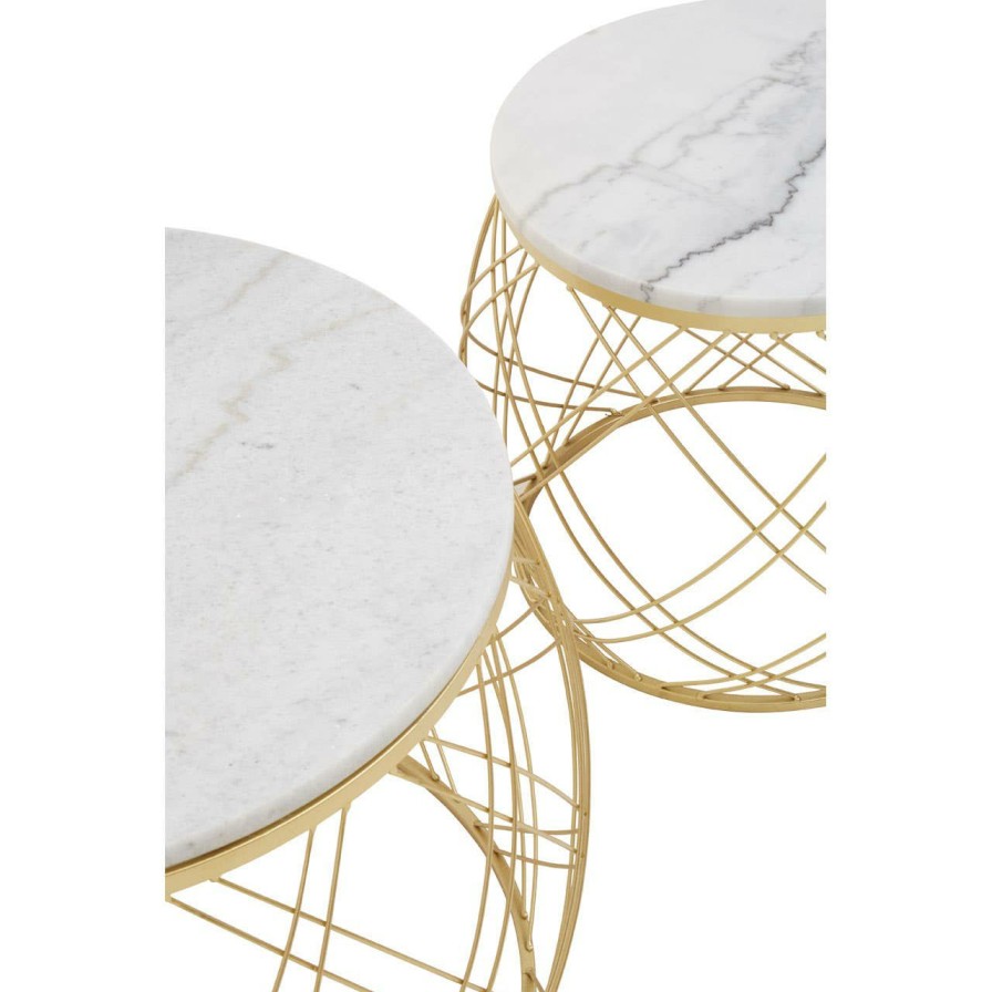 FURNITURE Premier Nesting Tables | Jodie Set Of Two Side Tables With White Marble And Gold Frame