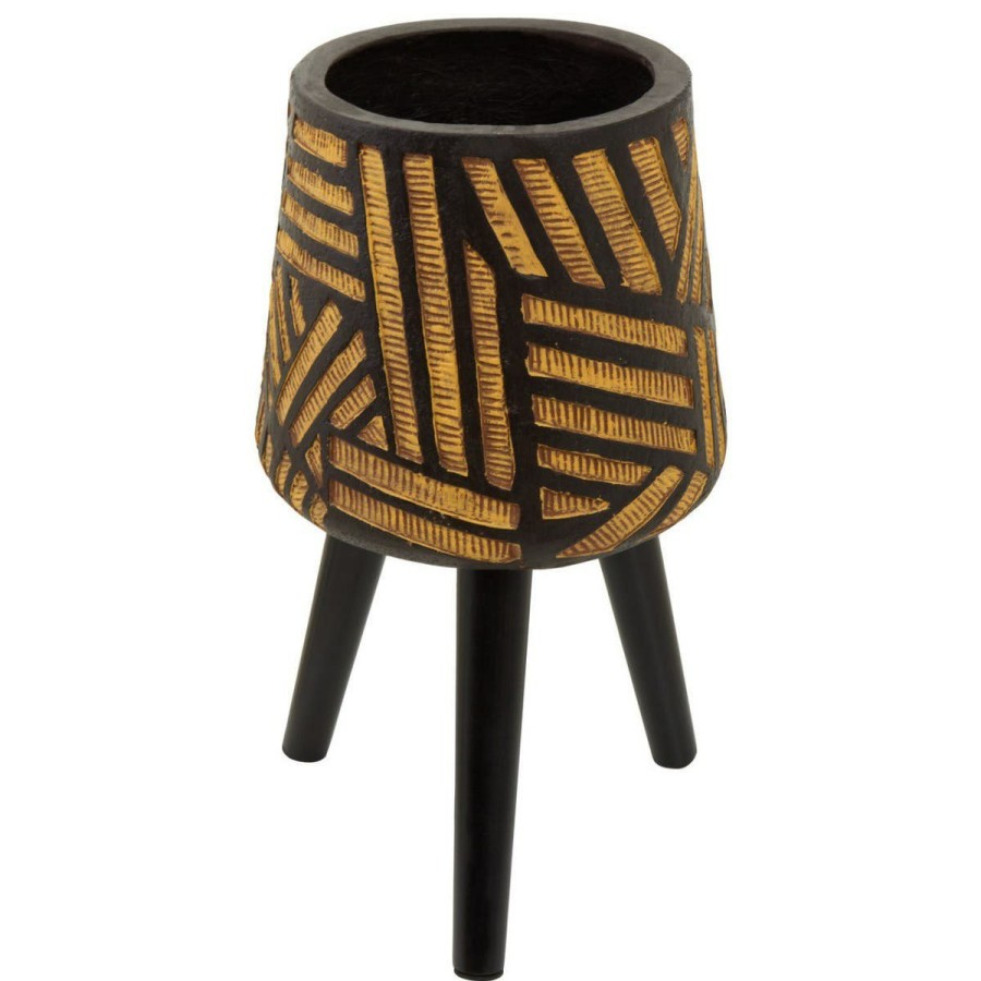 Accessories Fifty Five South Vases, Planters and Plant Stands | Darnell Natural And Black Planter With Angular Legs