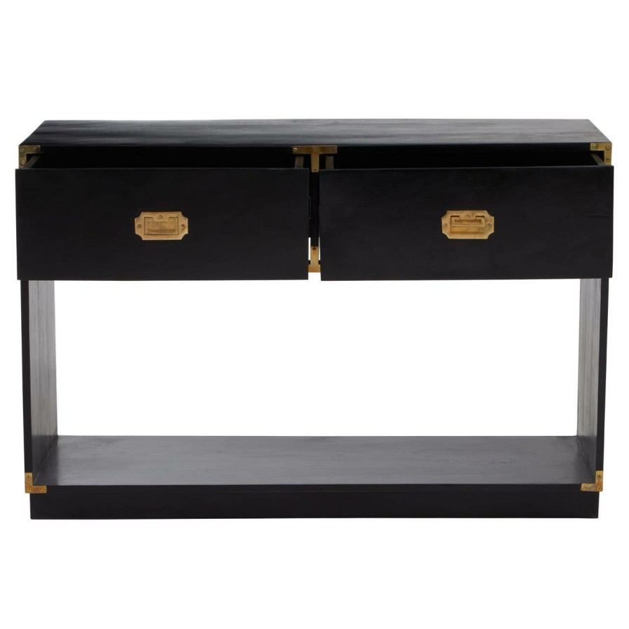 FURNITURE Fifty Five South Console Tables | Sarter Two Drawer Black Mango Wood Console Table