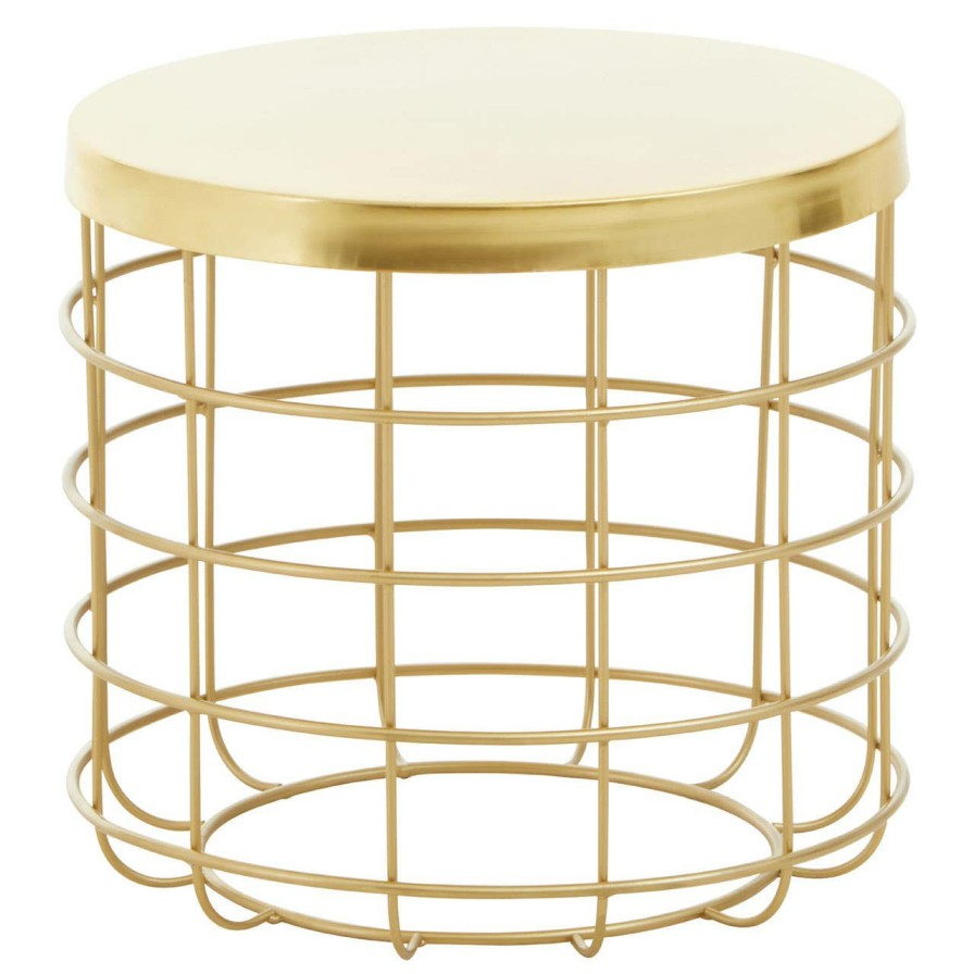 FURNITURE Fifty Five South Side Tables | Pali Gold Finish Side Table With Caged Base